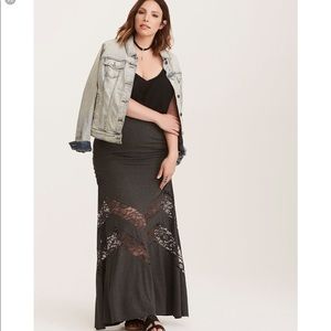 Grey lace inset maxi skirt